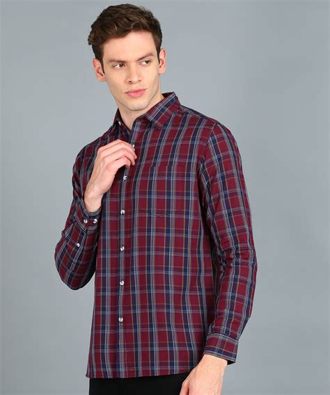 Men's Maroon, Blue Cotton Full Sleeve Slim Fit Casual Checkered Shirt ...
