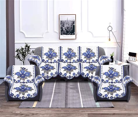 Kuber Industries Flower Design Cotton 5 Seater Sofa Cover with 6 Pieces ...