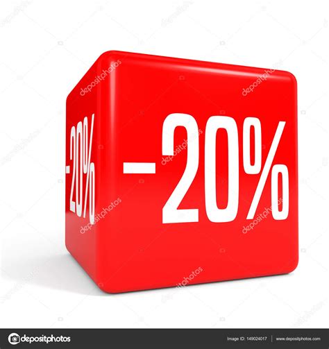 Twenty percent off. Discount 20 %. Red cube. Stock Photo by ...