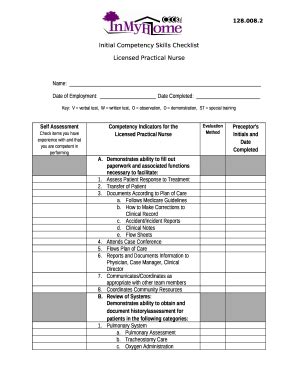 competency checklist template word Doc Template | pdfFiller