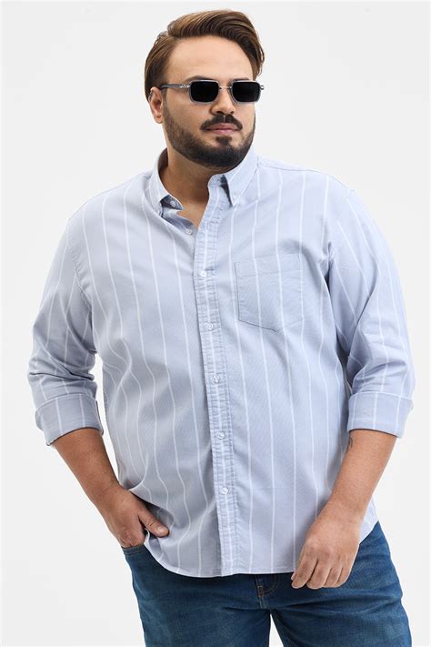 Buy Men's Grey Stripes Regular Fit Plus Size Shirt Online | Snitch – SNITCH