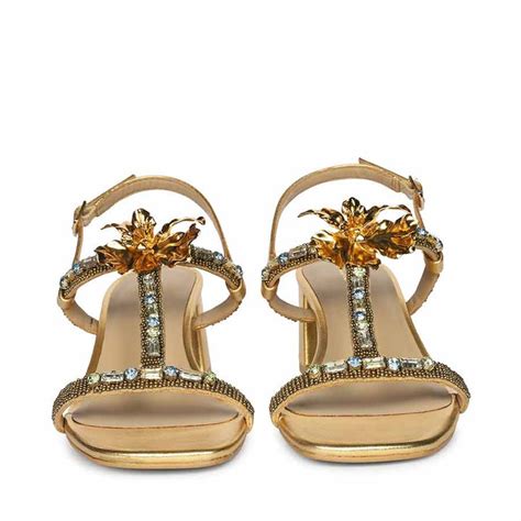 Buy Women's Diva Embellished Metallic Gold Block Heels Online – SaintG ...