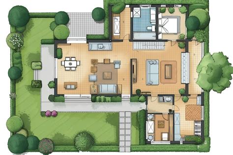 Make a floor plan of a big house with garden design | Premium AI ...