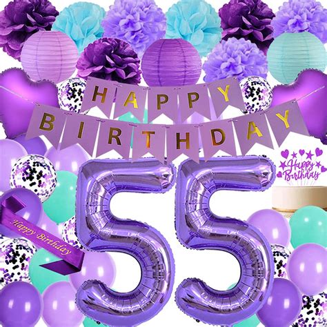 Purple 55TH birthday Party Decorations Supplies Purple theme Happy ...