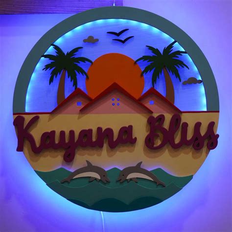 Buy Personalized Beach Theme MDF Wood Round Name Plate With Back Light ...