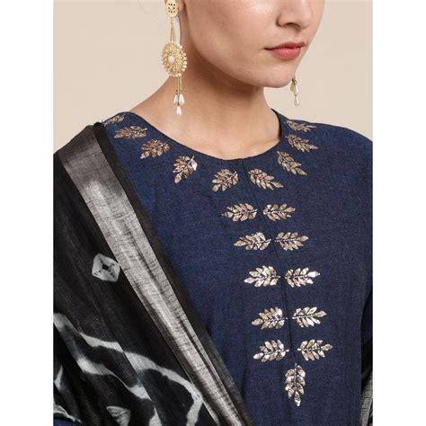 Mukaish Work Kurta Set - Blue – Charkha Tales