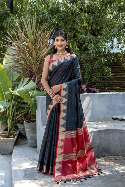 Elisha Pyramid Black Raw silk Zari woven Saree – Mohi fashion