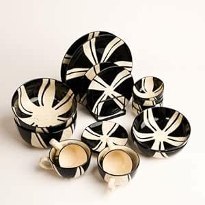 BlackCarrot Ceramic Dinner Set of 16 Pieces | Splash Black & White ...