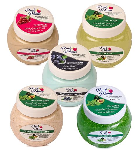 PINK PLUMS Pink Grape Fruit Facepack, Avacado & Spearmint Gel, Blue ...