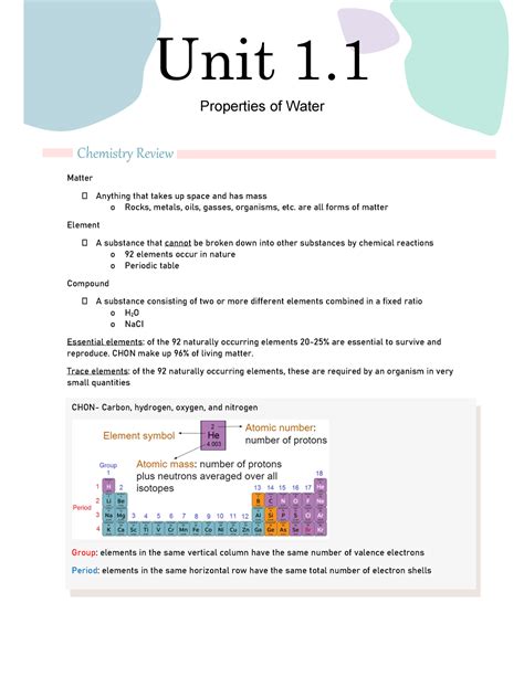 AP BIOLOGY Aesthetic Notes of Unit 1 Lesson 1: Properties of Water ...