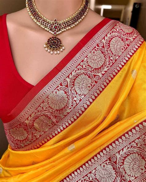Yellow Pure Soft Banarasi Silk Saree with Mina Work, Butti Weaving ...