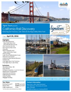 Fillable Online Signa Tours presents California Rail Discovery ...