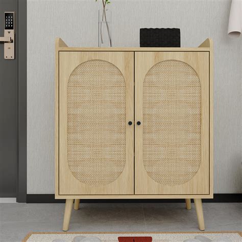 Buy Rattan Shoe Cabinet, 16 Pairs Shoe Storage Cabinet With 2 Rattan ...