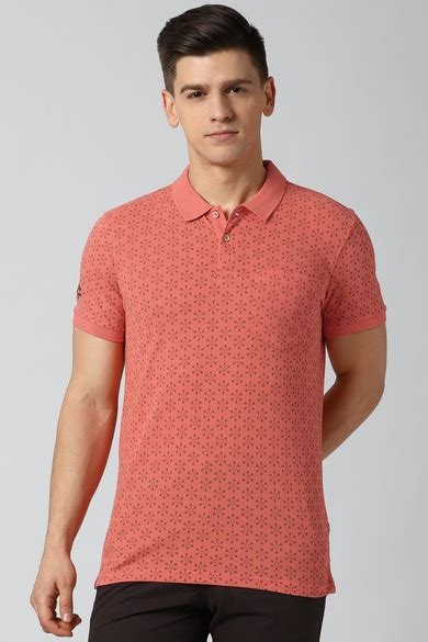 Buy Men Red Print Polo Neck Collar T-shirt Online - 597991 | Peter England