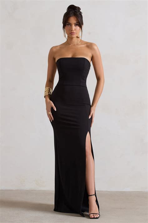 Belle of The Ball Black Bandeau Maxi Dress With Split Hem – Club L ...