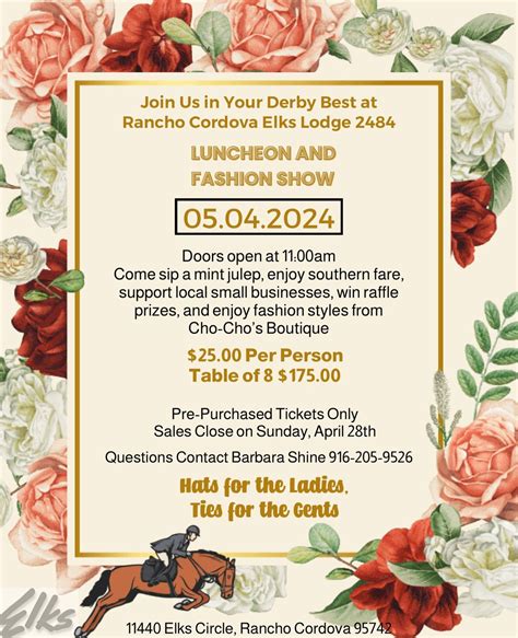 Elks Fashion Show- Wear your Derby Best, Rancho Cordova Elks #2484 ...