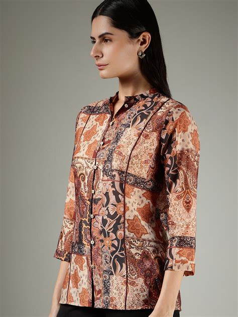 Buy Beige Muslin Motif Print Shirt Online | FableStreet
