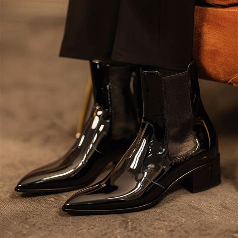 Black Patent Leather Amabile Slip On Pointed Chelsea Boots – Costoso ...