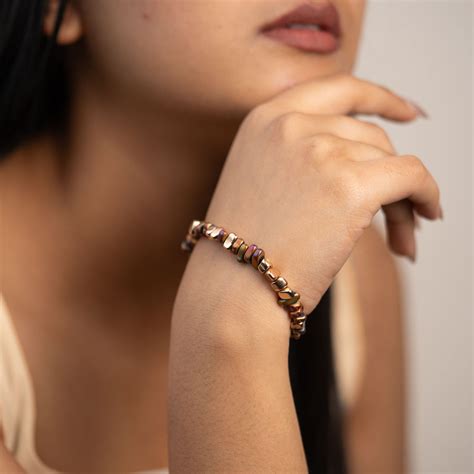 Metallic Rainbow Hematite Stack Natural Stone Bracelet by Mesmerize