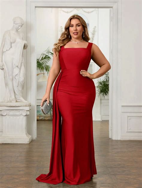SHEIN Belle Two-Way Wear Plus Size Elegant Fish Tail Evening Dress With ...