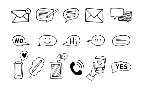 Hand drawn doodle phone message chat bubble social media communication ...
