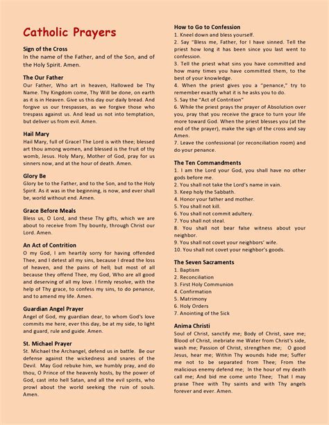 Free Printable Catholic Prayers Other Prayers May Be Less Familiar ...