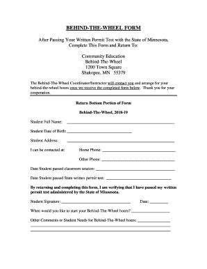Fillable Online BEHIND-THE-WHEEL FORM Fax Email Print - pdfFiller
