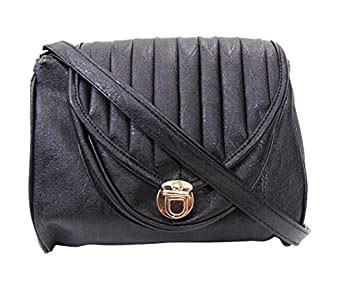 Buy Bagizaa Black PU Sling Bag For Women With Zip Closure ,Adjustable ...
