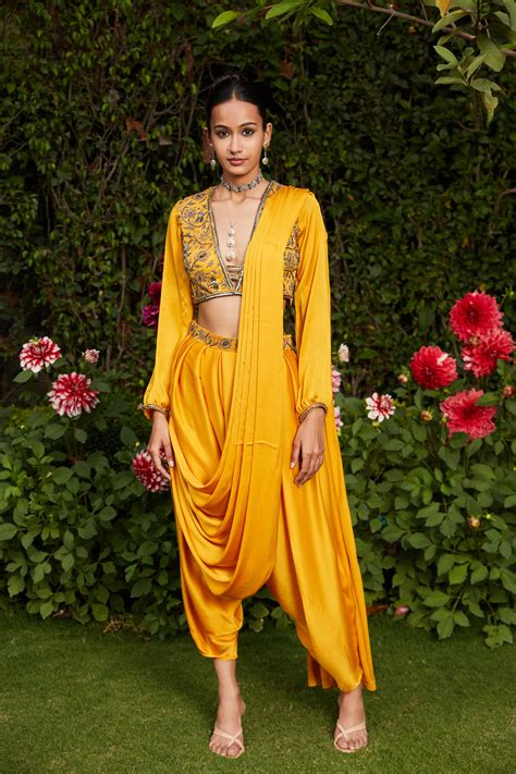 Bohame Mustard Embroidered Concept Saree for Women