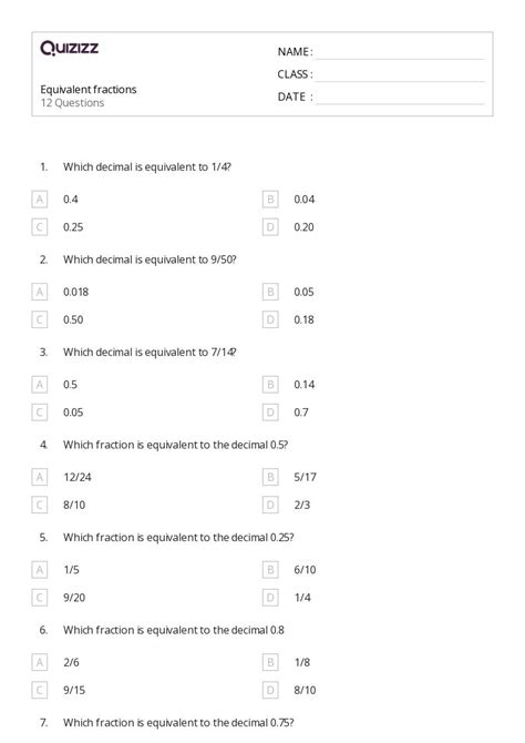 50+ Equivalent Fractions worksheets for 2nd Class on Quizizz | Free ...