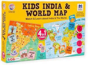 AKSHAR ABSOLUTE 4 in 1 Kids India & World map combo jigsaw puzzle with ...