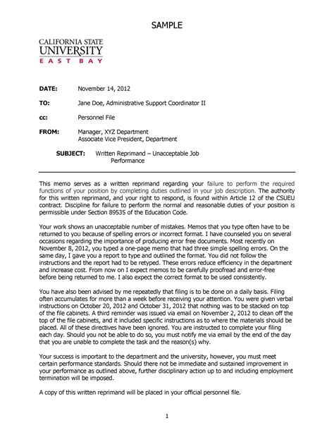 50 Effective Letters of Reprimand Templates (MS Word) ᐅ TemplateLab