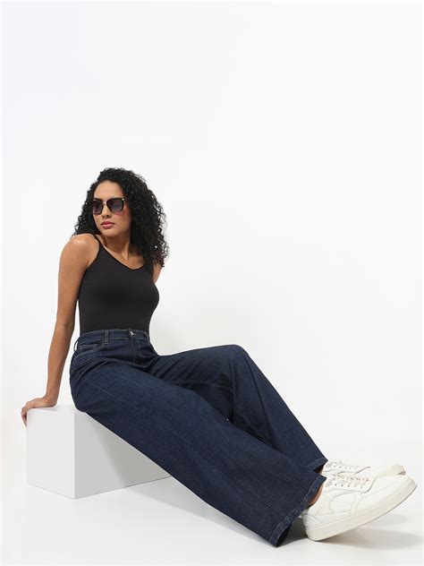 Buy Women Dark Blue Super Wide Leg Jeans | Kraus Jeans
