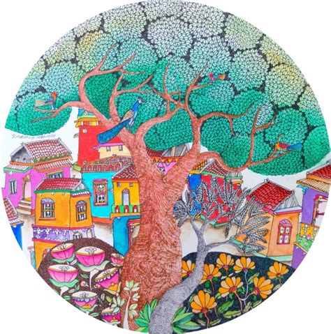 "Untitled 13": Yellow-Green Cityscape painting by Rajasekhar Komakula ...