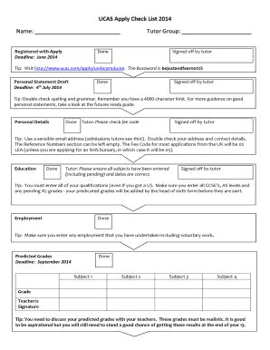 Fillable Online UCAS bApplyb Check List 2014 Fax Email Print - pdfFiller