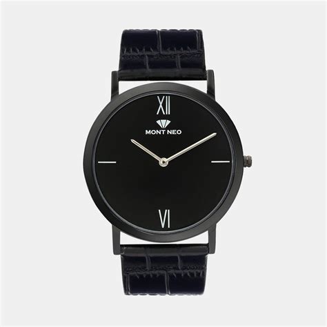 Mont Neo Men Black Leather Watch 8011B-L4404 – Just In Time
