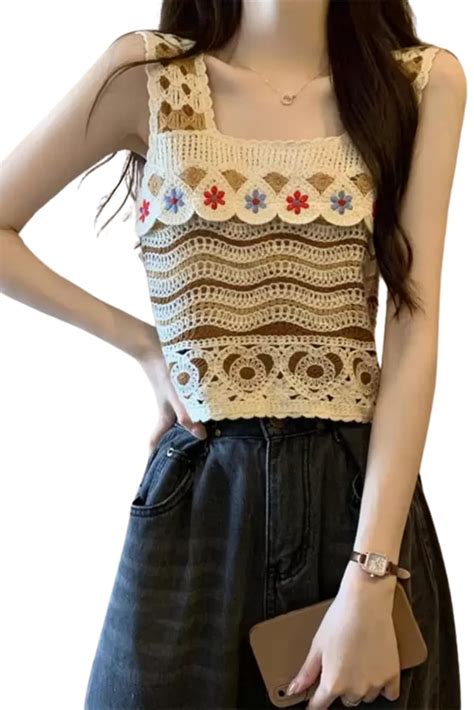 Buy NAIADES Women's Flower Crochet Knit Camisole Top | Sleevless ...