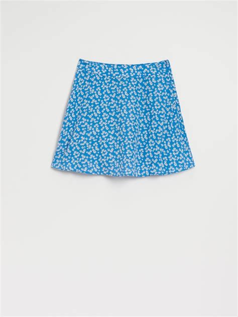 Niebieska spódnica mini w kwiaty - HOUSE - 4382P-MC1