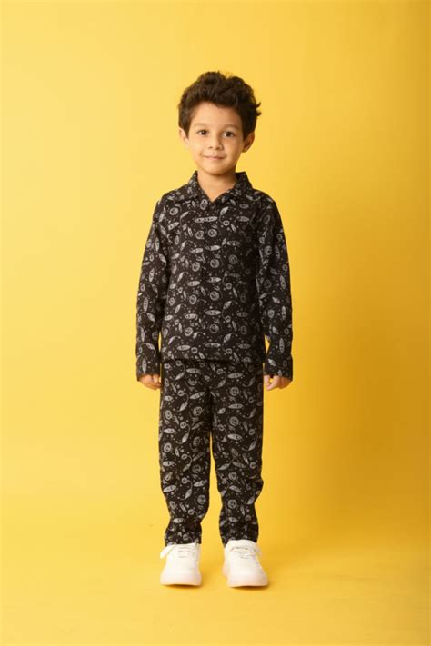 Black Pure Cotton Printed Nightsuit for Boys – Jam and Sugar