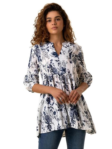 Selvia Women's 3/4 Sleeve Digital Printed Cotton Blend Tunic Top ...