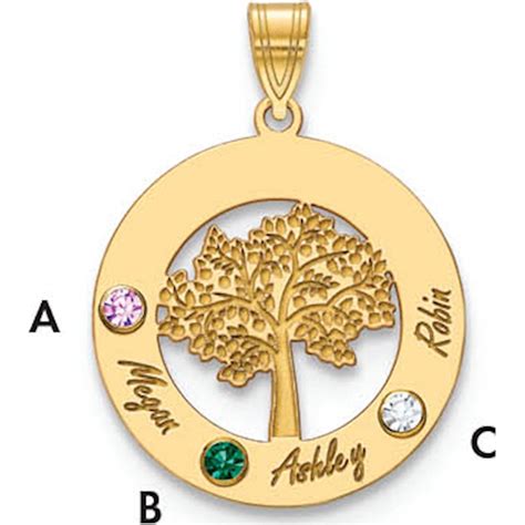 SSGold-plated Family Tree in Circle with 3 Names and Birthstones ...