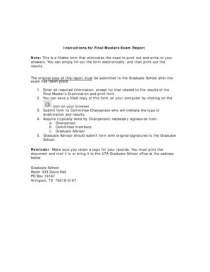 Fillable Online uta Instructions for Final Masters Exam Report Note ...