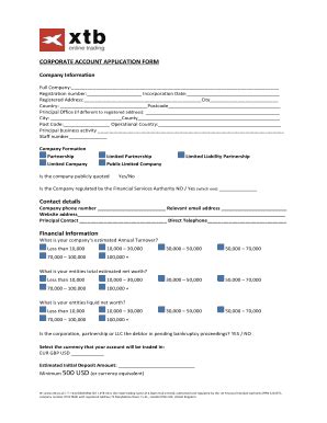 Fillable Online CORPORATE ACCOUNT APPLICATION FORM - bXTBbbcomb Fax ...
