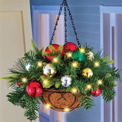 Lighted Ornament Hanging Basket with Hook