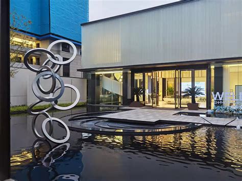 大型不锈钢雕塑定制房地产圆环水景观校园林月亮发光流水镂空镜面-淘宝网