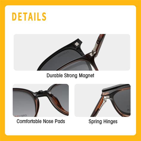 GREY JACK Square Spectacle Frame 3PCS Magnetic Sunglasses for Myopic P ...