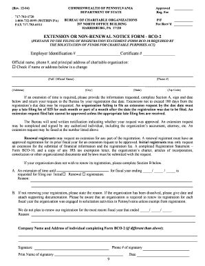 Fillable Online EXTENSION OR NON-RENEWAL NOTICE FORM - BCO-2 ... Fax ...