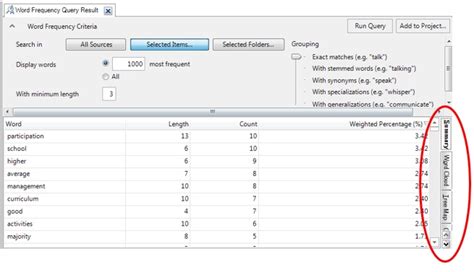 Generating Nvivo word frequency query