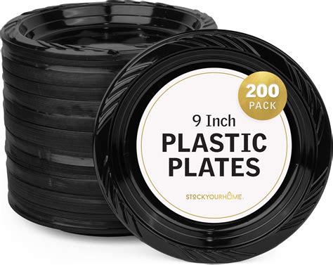 Amazon.com: Ziliny 100 Pieces Black Plastic Plates 7 Inch 9 Inch ...
