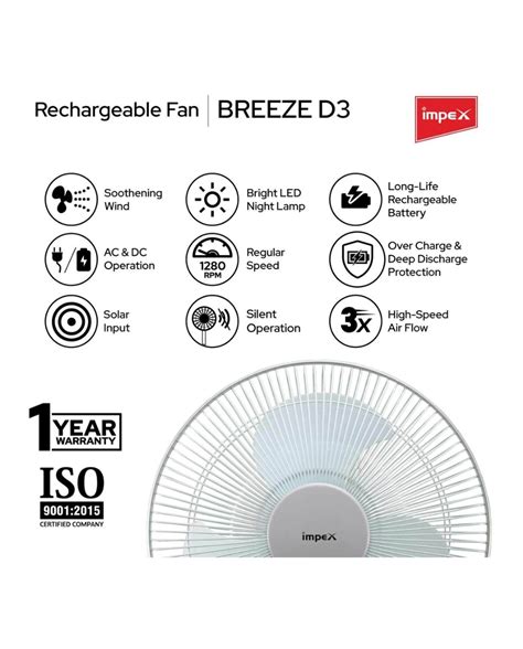 Breeze D3 | Solar & Electric Rechargeable Table Fan